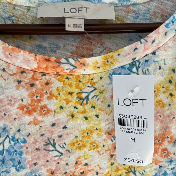 NWT Ann Taylor LOFT 🌸🌼 Floral Cotton Flutter Sleeve -Tee Shirt Size Medium - Picture 7 of 14